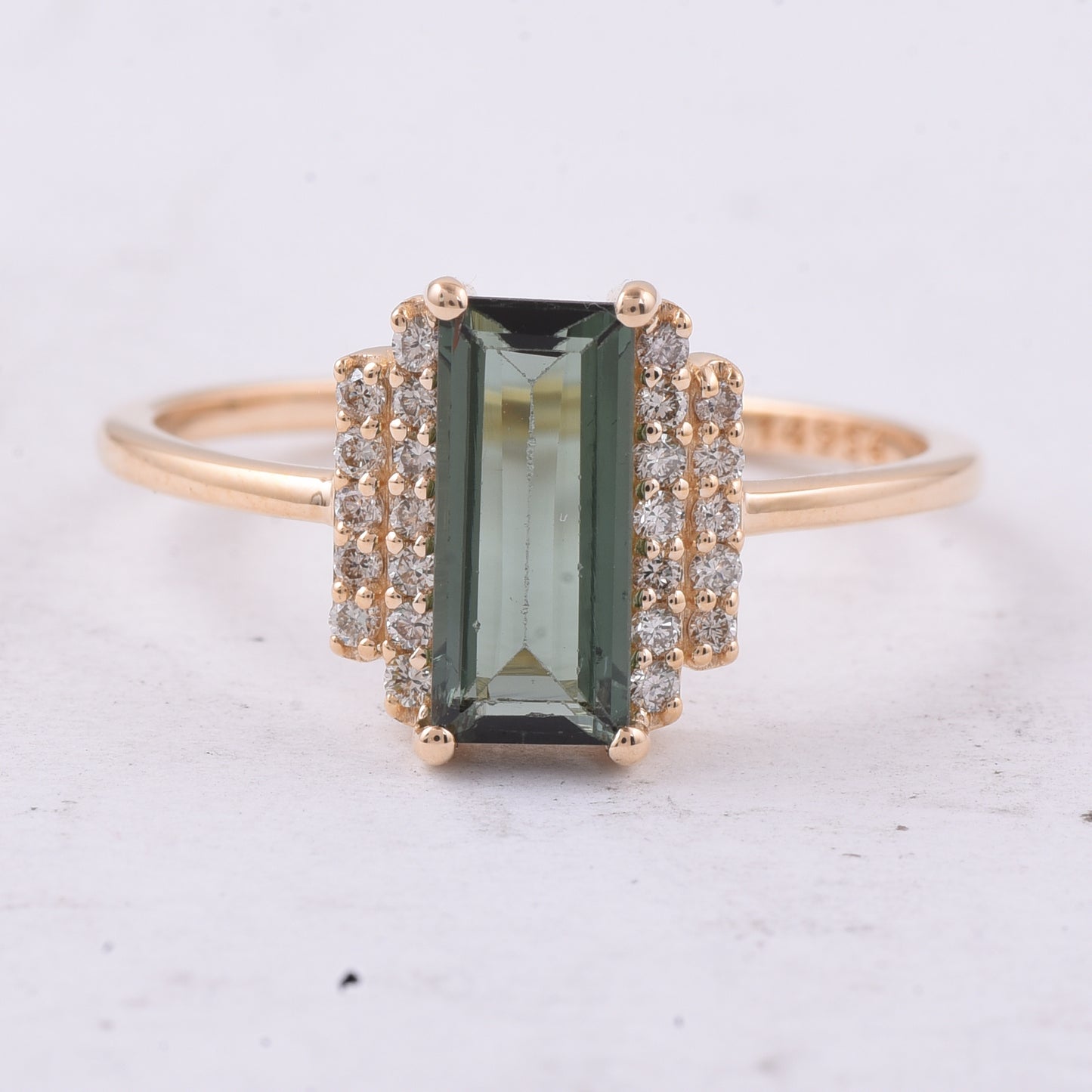 1.12 Ct Rectangle Step Cut Natural Green Tourmaline 14K Gold Ring