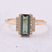 1.12 Ct Rectangle Step Cut Natural Green Tourmaline 14K Gold Ring