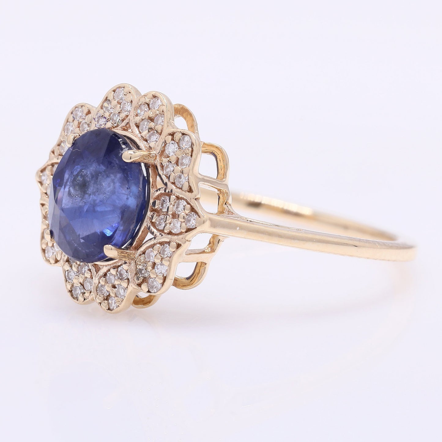 2.35 Ct Oval Mixed Cut Natural Sapphire 14K Gold Ring