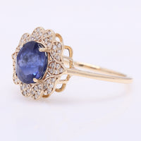 2.35 Ct Oval Mixed Cut Natural Sapphire 14K Gold Ring
