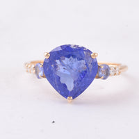 3.82 Ct Pear, Round Tanzanite 14K Gold Ring