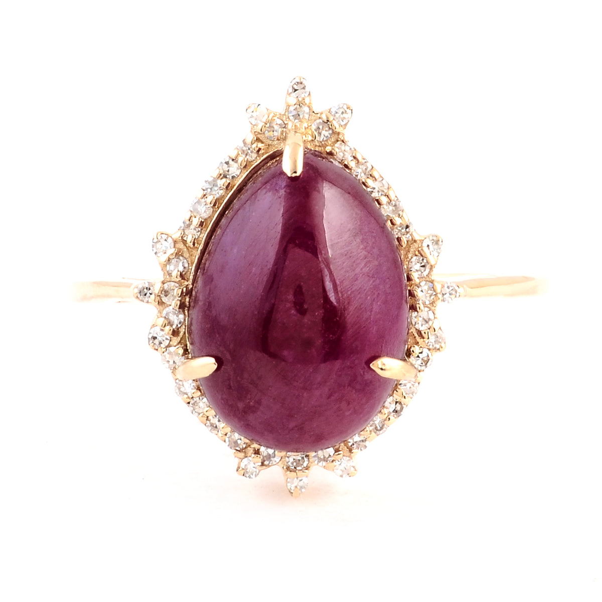 6.01 Ct Pear Cabochon Natural Corundum Ruby 14K Gold Ring