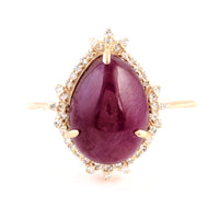 6.01 Ct Pear Cabochon Natural Corundum Ruby 14K Gold Ring