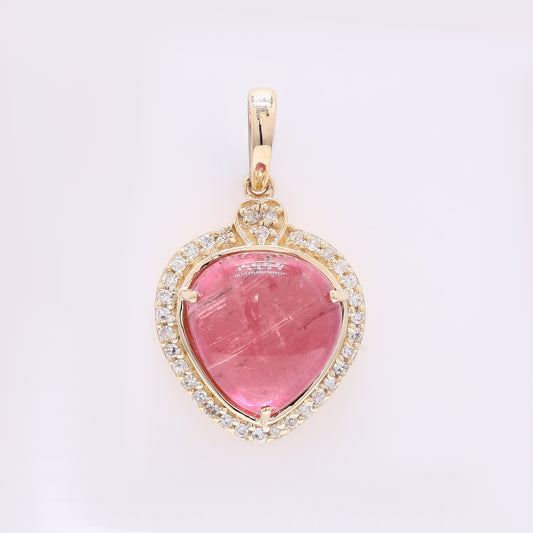 4.02 Ct Pear Cabochon Natural Tourmaline 14K Gold Pendant