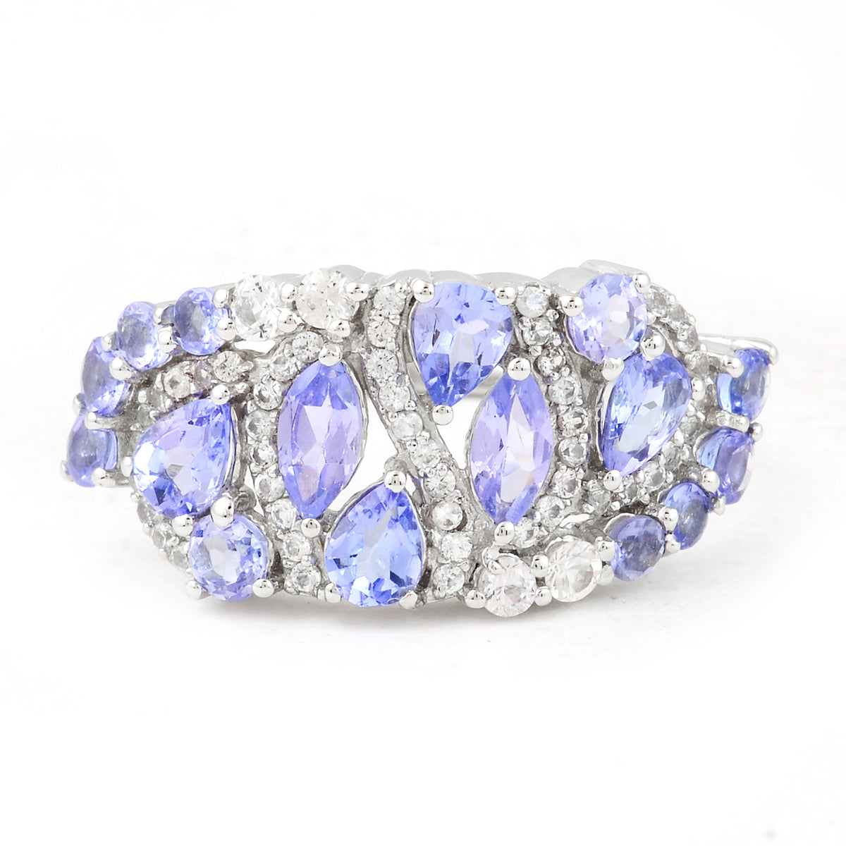 1.94 Ct Marquise Mixed Cut, Round Mixed Cut, Pear Mixed Cut Natural Tanzanite 950 Platinum Ring
