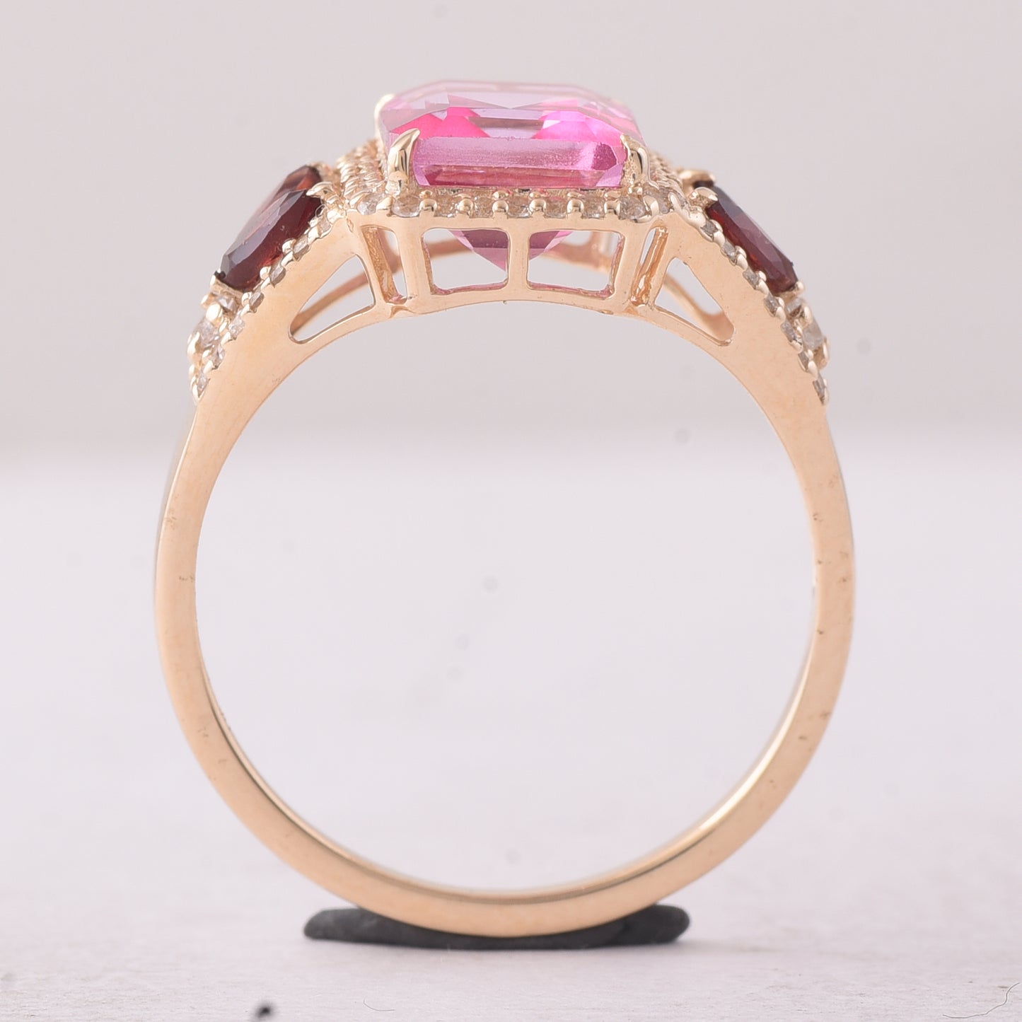 3.80 Ct Octagon Pink Topaz 9K Gold Ring