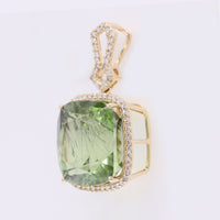 11.89 Ct Cushion Mixed Cut Natural Peridot 14K Gold Pendant