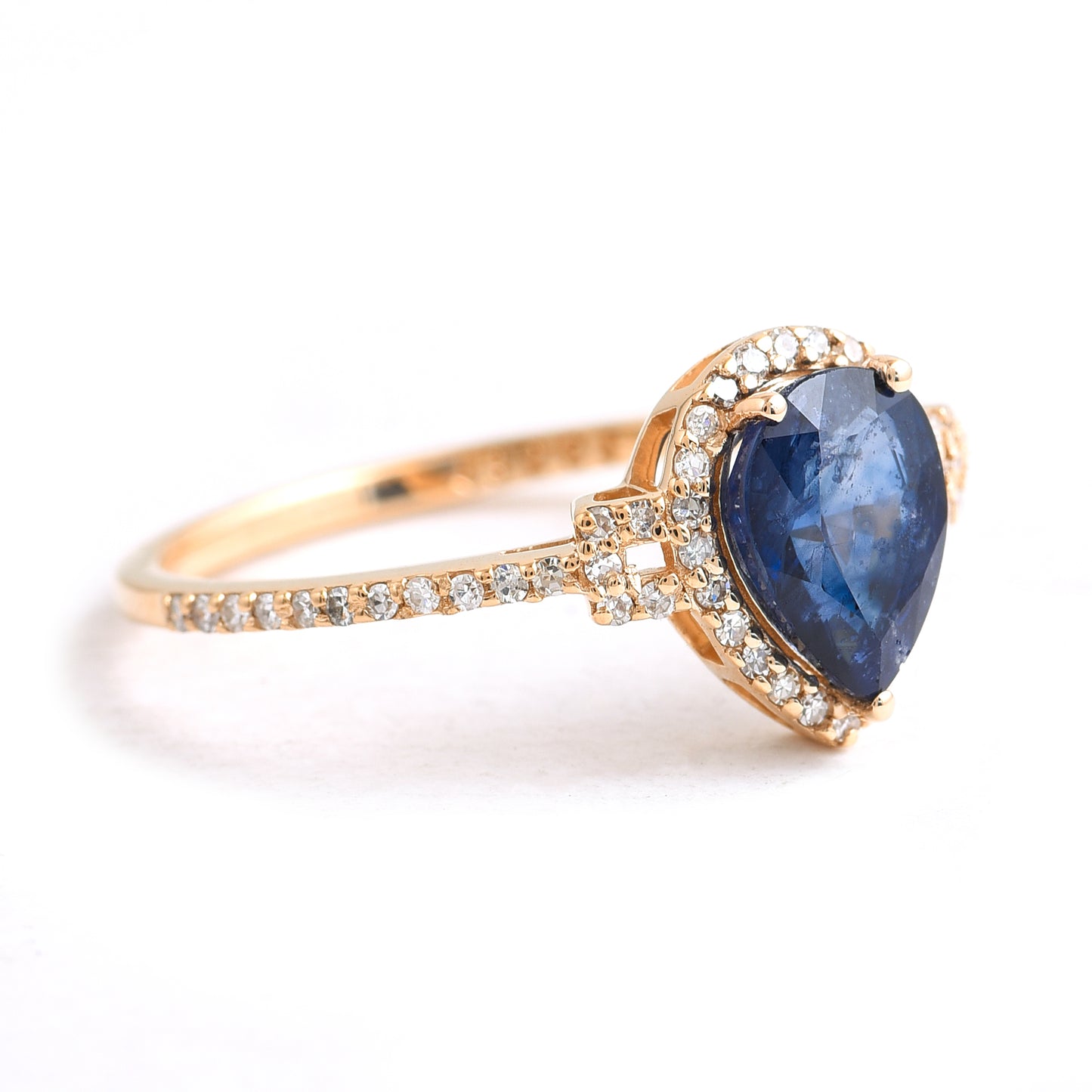 1.51 Ct Pear Mixed Cut Natural Sapphire 14K Gold Ring