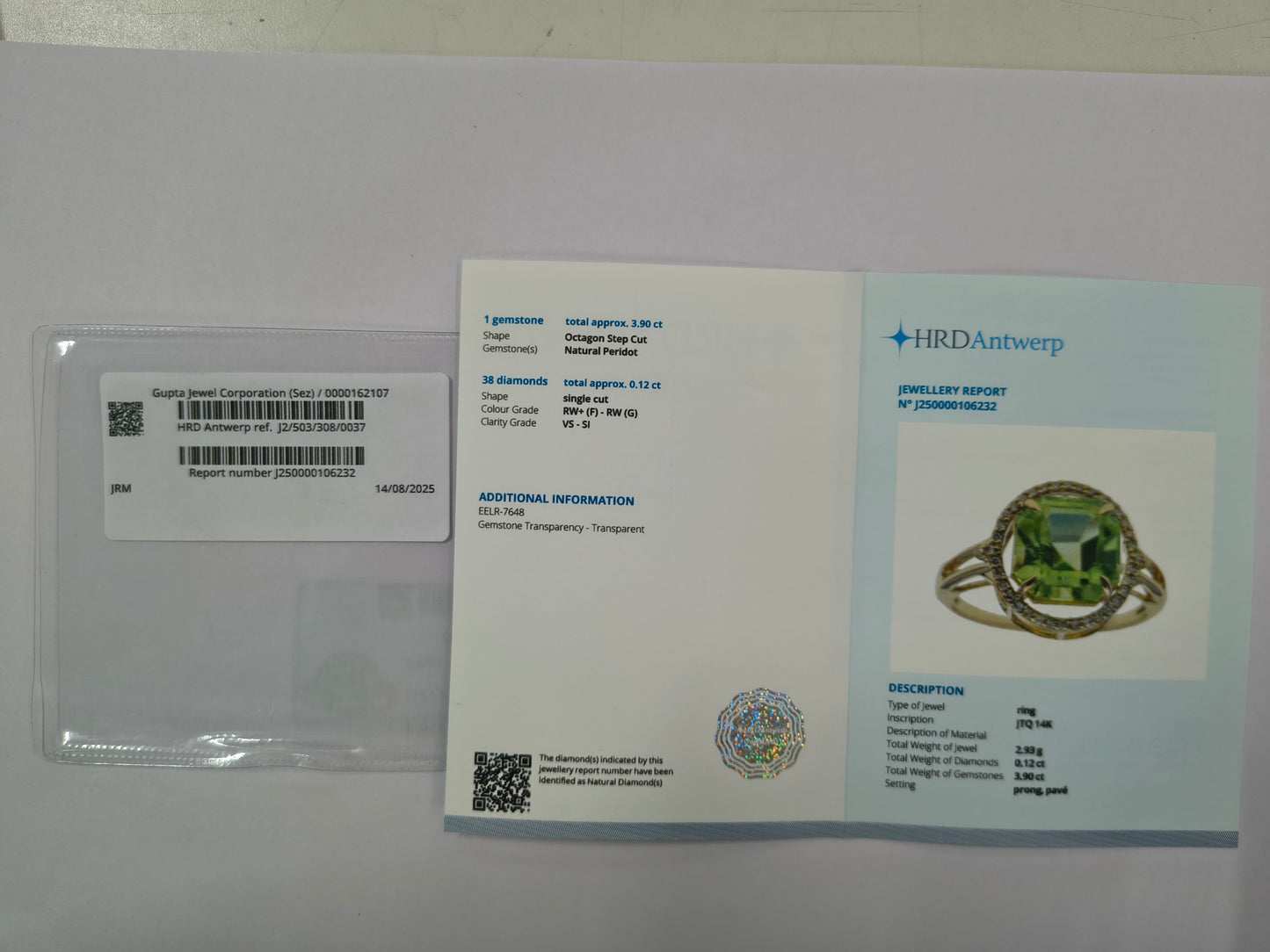 4.02 Ct Octagon Step Cut Natural Peridot 14K Gold Ring