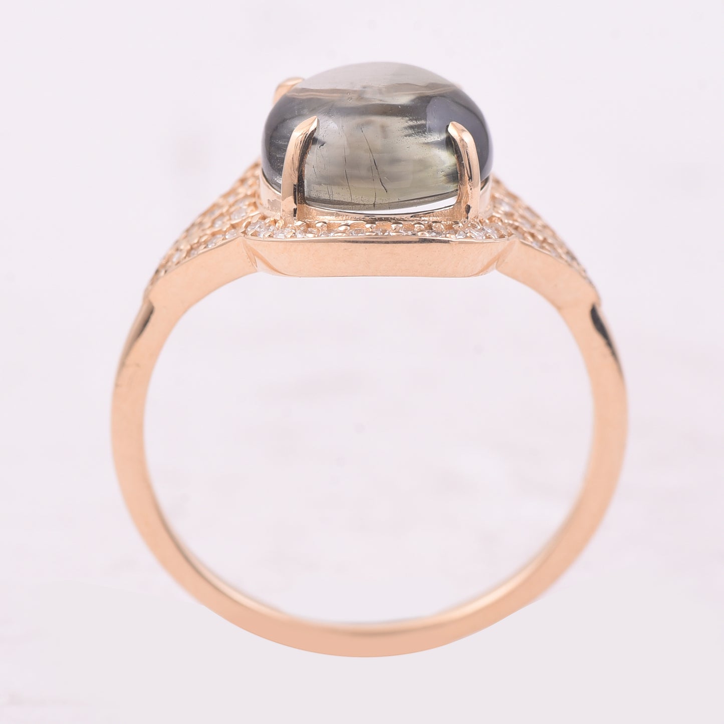 3.42 Ct Round Cabochon Cut Natural Tourmaline 14K Gold Ring