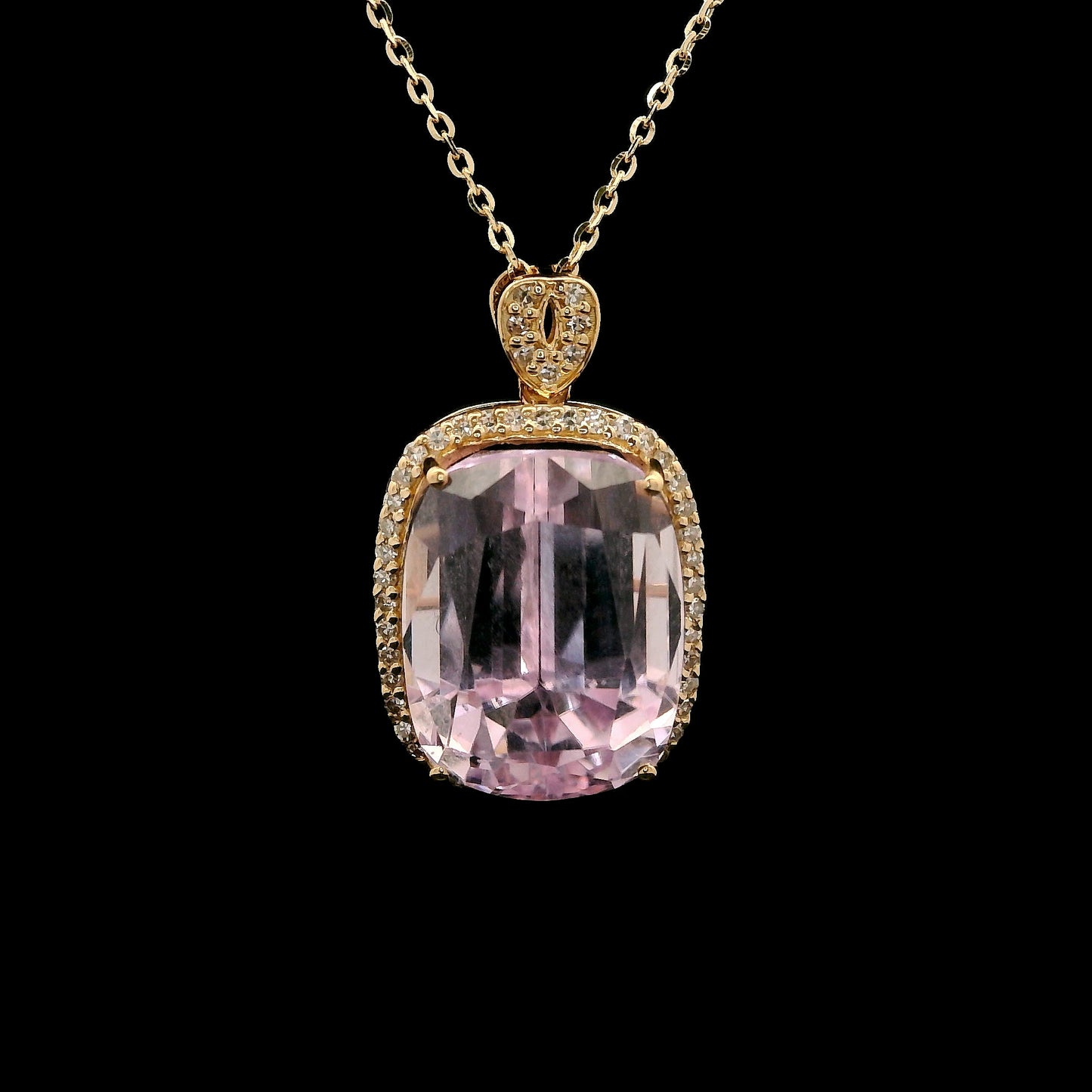 10.90 Ct Cushion Kunzite 14K Gold Pendant