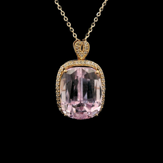 10.90 Ct Cushion Kunzite 14K Gold Pendant
