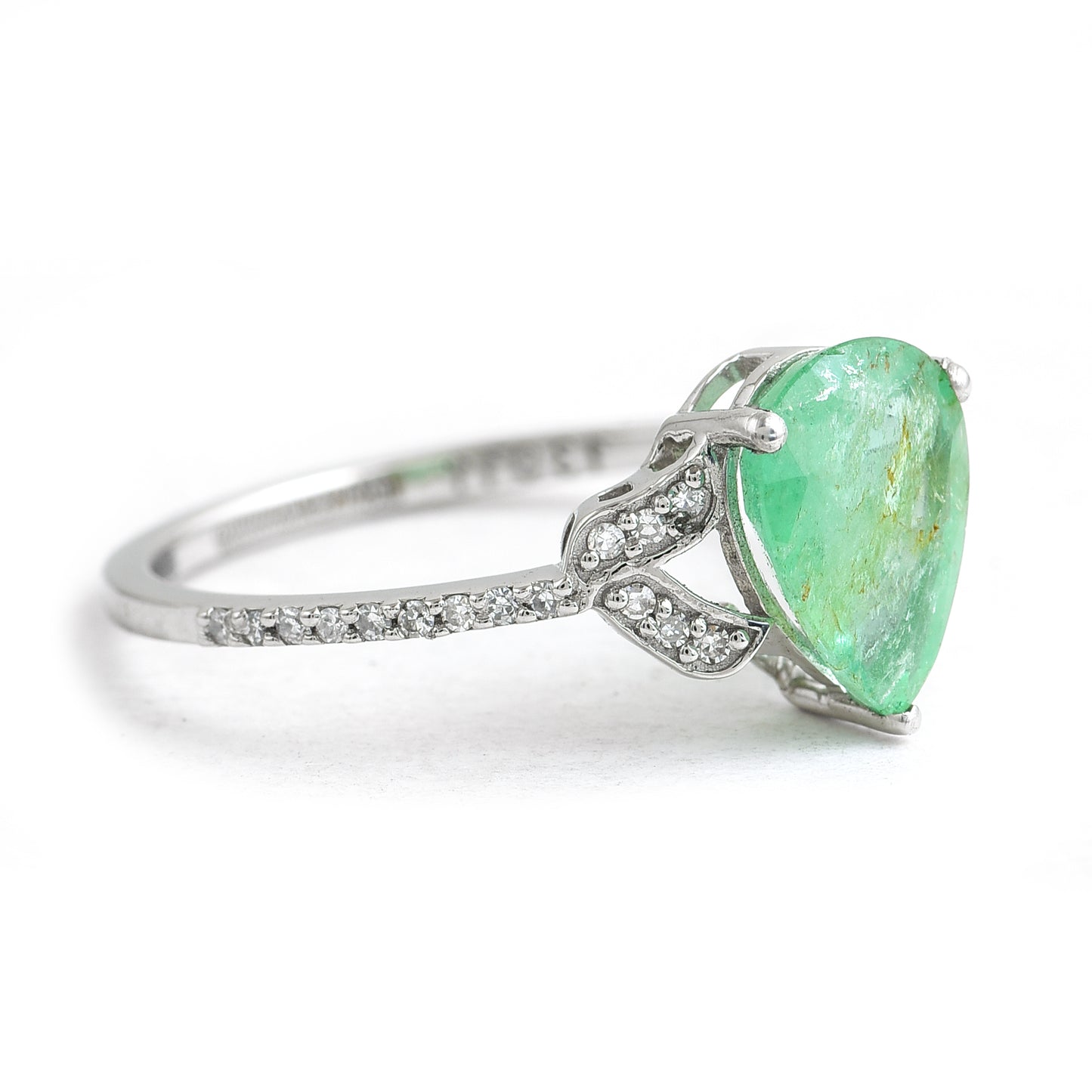 2.25 Ct Pear Mixed Cut Natural Emerald 950 Platinum Ring