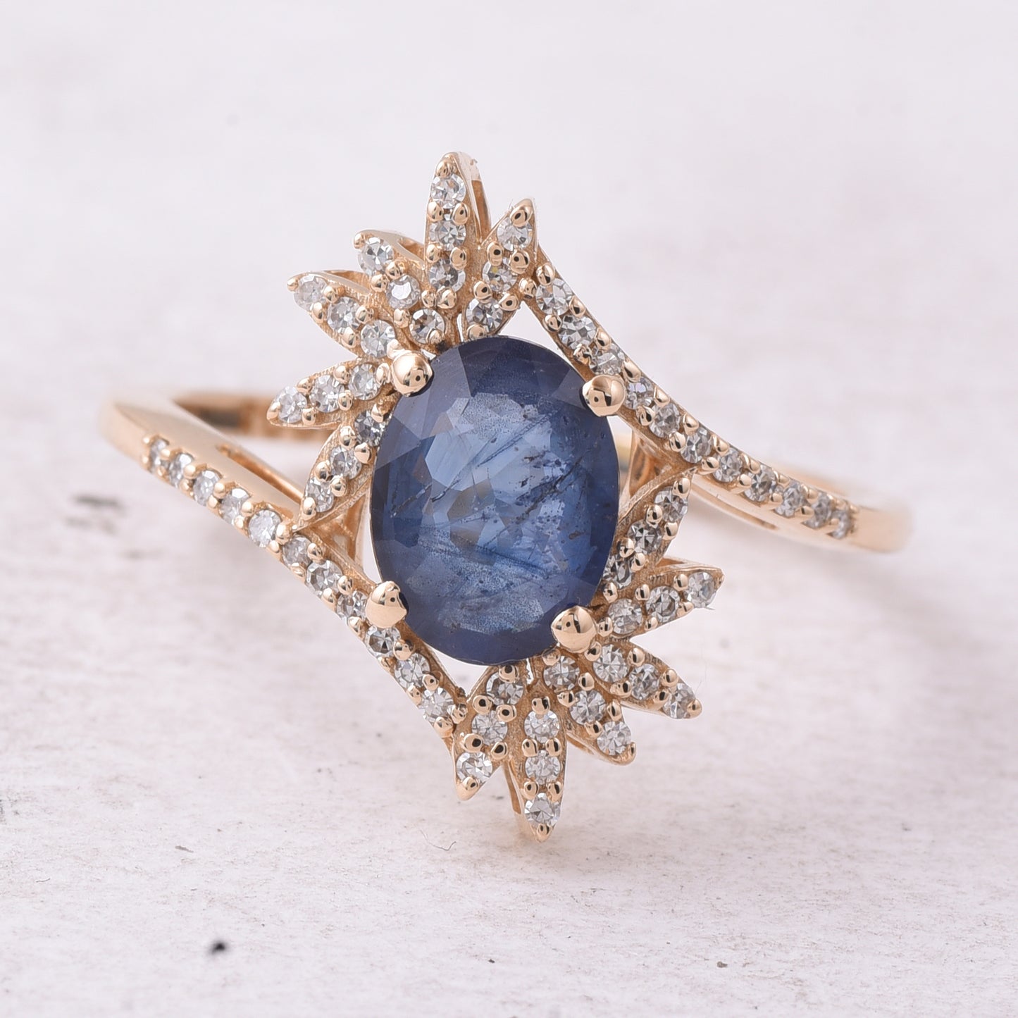 1.78 Ct Oval Mixed Cut Natural Sapphire 14K Gold Ring