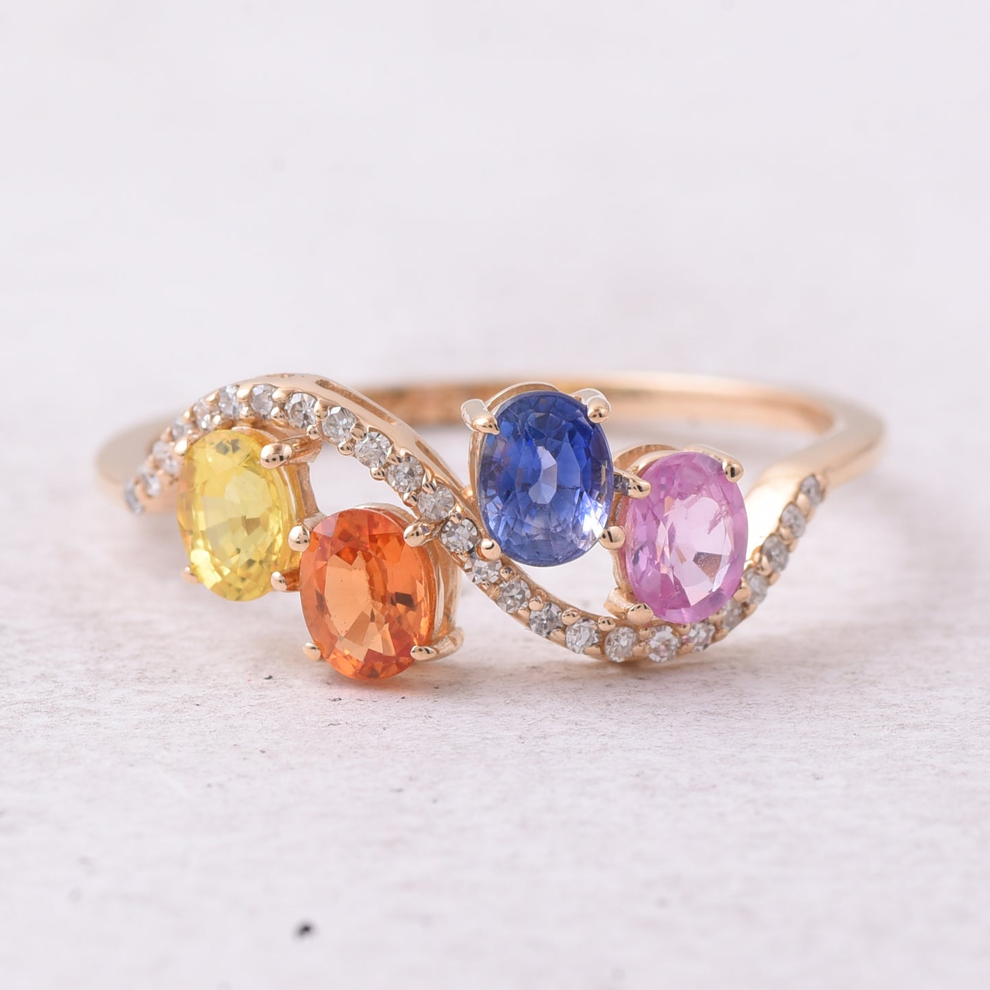 1.26 Ct Oval Natural Multi-Coloured Sapphire 14K Gold Ring