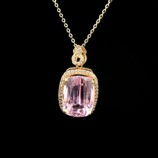 6.22 Ct Cushion Kunzite 14K Gold Pendant