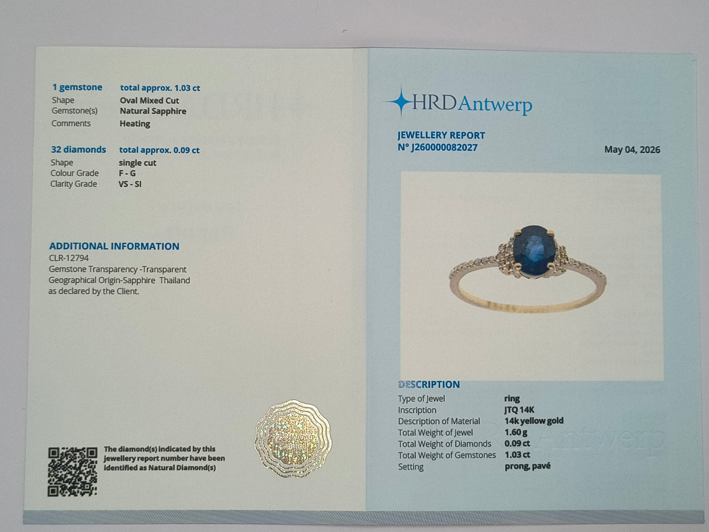 1.12 Ct Oval Mixed Cut Natural Sapphire 14K Gold Ring