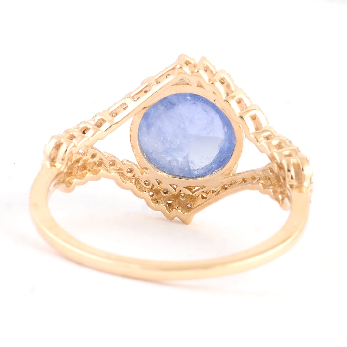 3.90 Ct Round Cabochon Natural Corundum Sapphire 14K Gold Ring