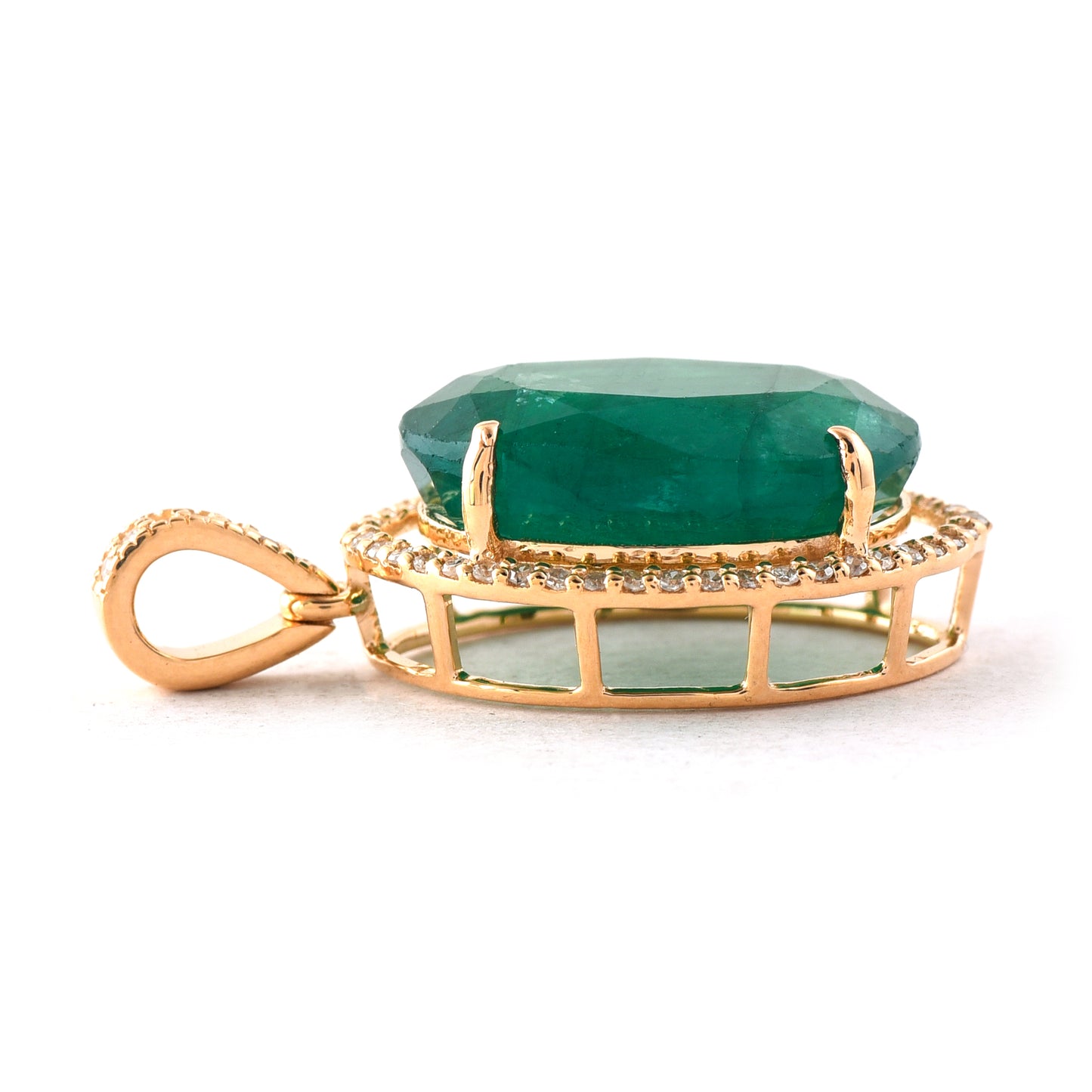 7.23 Ct Oval Mixed Cut Natural Emerald 14K Gold Pendant