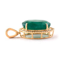 7.23 Ct Oval Mixed Cut Natural Emerald 14K Gold Pendant