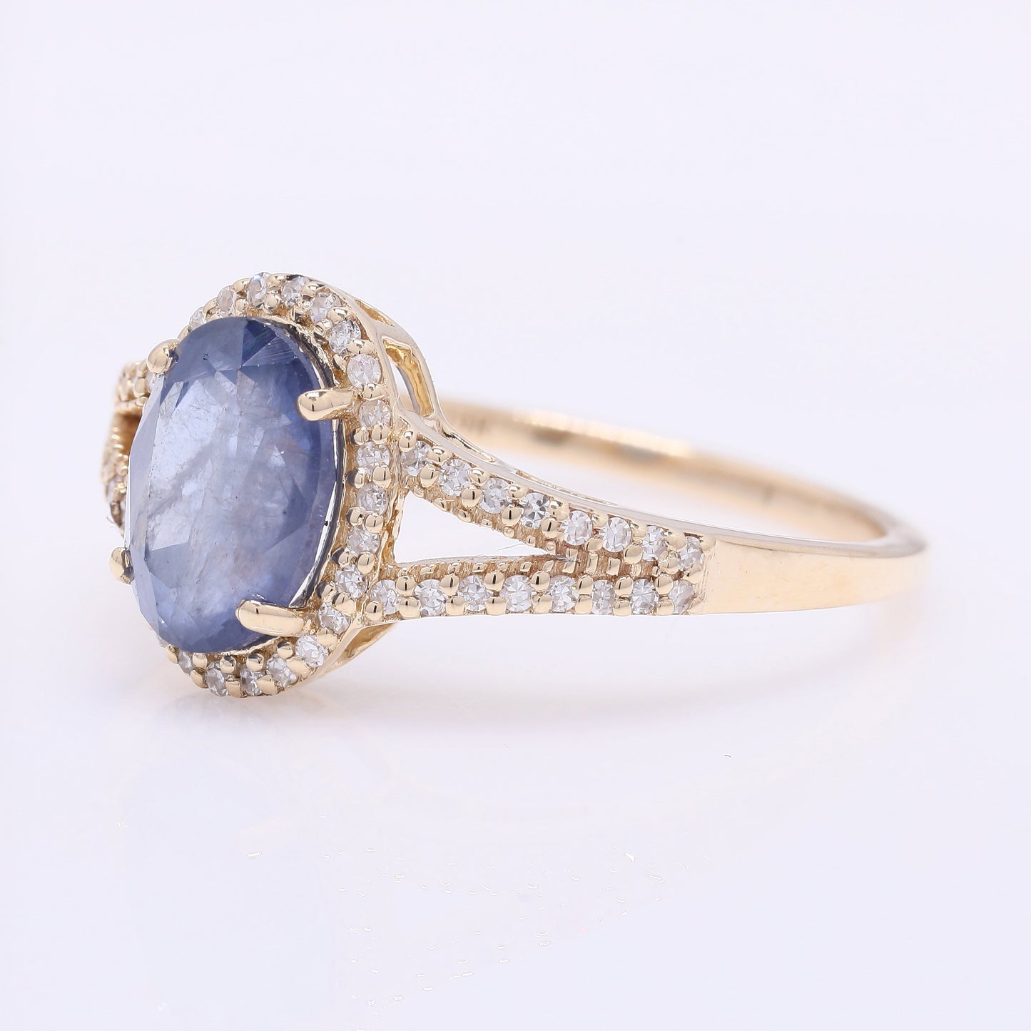 2.22 Ct Oval Mixed Cut Natural Sapphire 14K Gold Ring