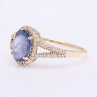 2.22 Ct Oval Mixed Cut Natural Sapphire 14K Gold Ring