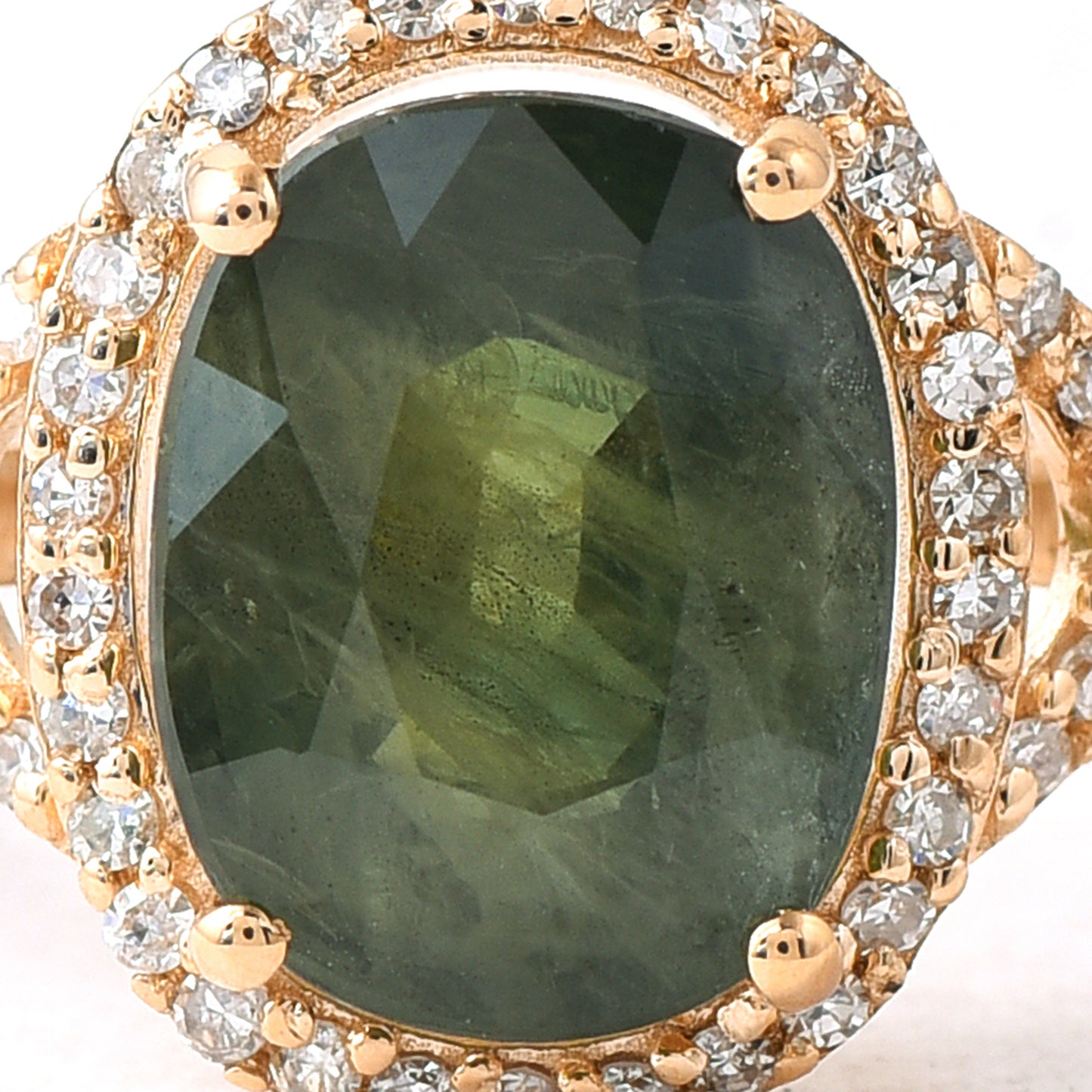 1.96 Ct Oval Mixed Cut Natural Green Sapphire 14K Gold Ring