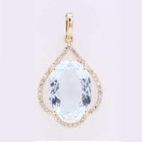 4.61 Ct Oval Mixed Cut Natural Aquamarine 14K Gold Pendant