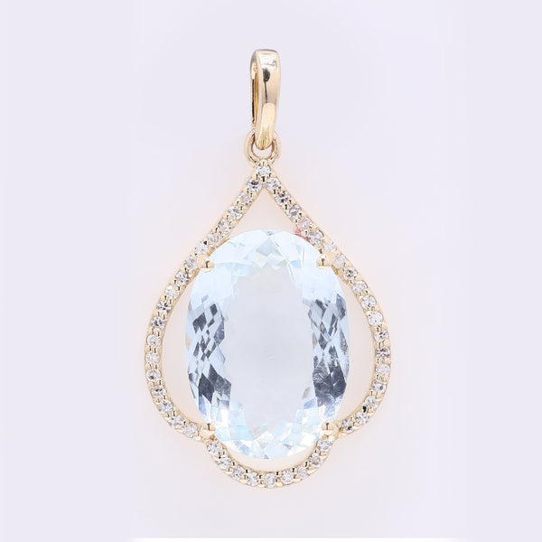 4.61 Ct Oval Mixed Cut Natural Aquamarine 14K Gold Pendant