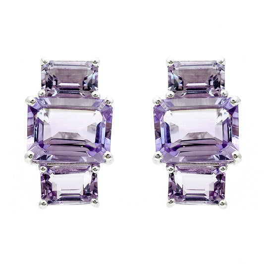 6.61 Ct Octagon Amethyst 925 Sterling Silver Earrings