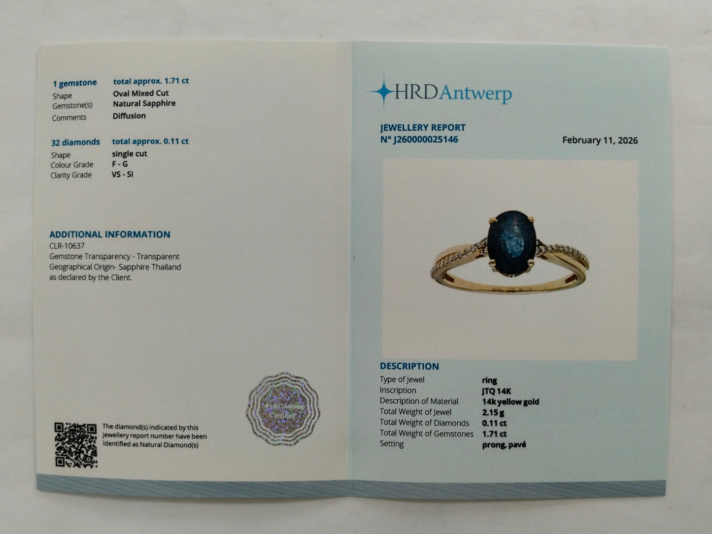 1.82 Ct Oval Mixed Cut Natural Sapphire 14K Gold Ring