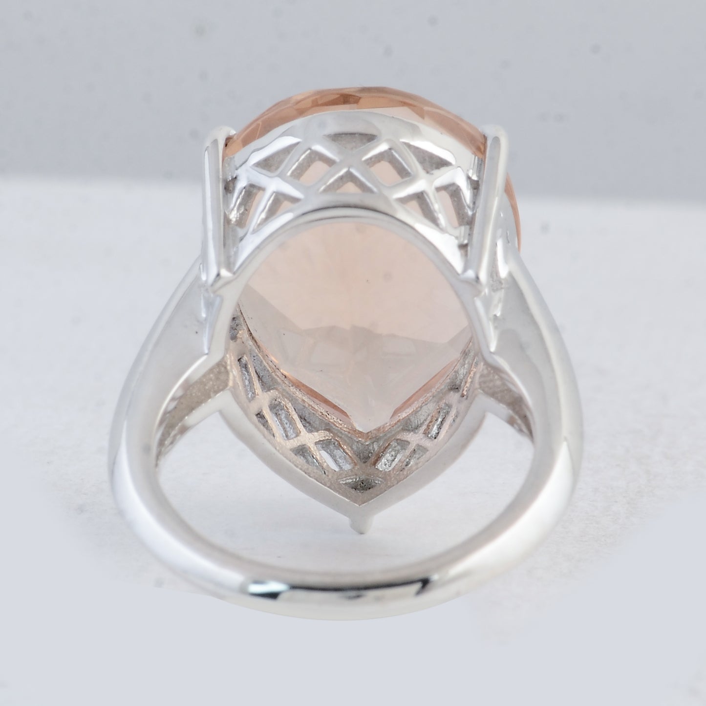12.90 Ct Pear Created Glass Morganite 925 Sterling Silver Ring