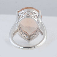 12.90 Ct Pear Created Glass Morganite 925 Sterling Silver Ring