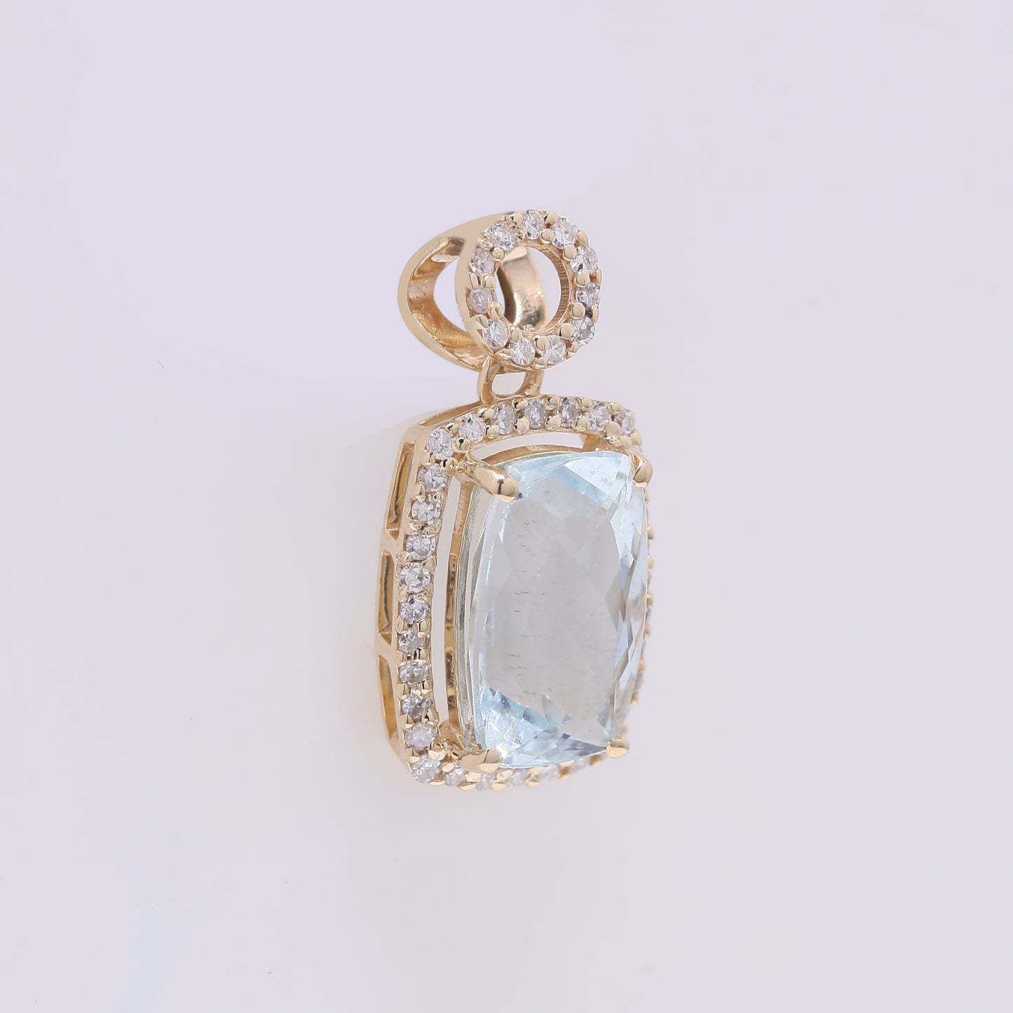 2.02 Ct Cushion Mixed Cut Natural Aquamarine 14K Gold Pendant