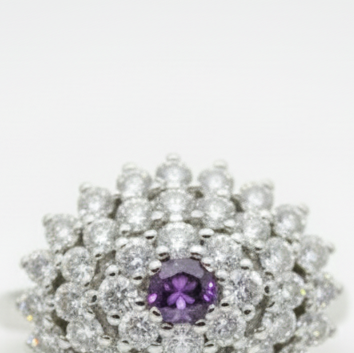 1.27 Ct Round Amethyst, Cubic Zirconia 925 Sterling Silver Ring
