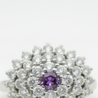 1.27 Ct Round Amethyst, Cubic Zirconia 925 Sterling Silver Ring