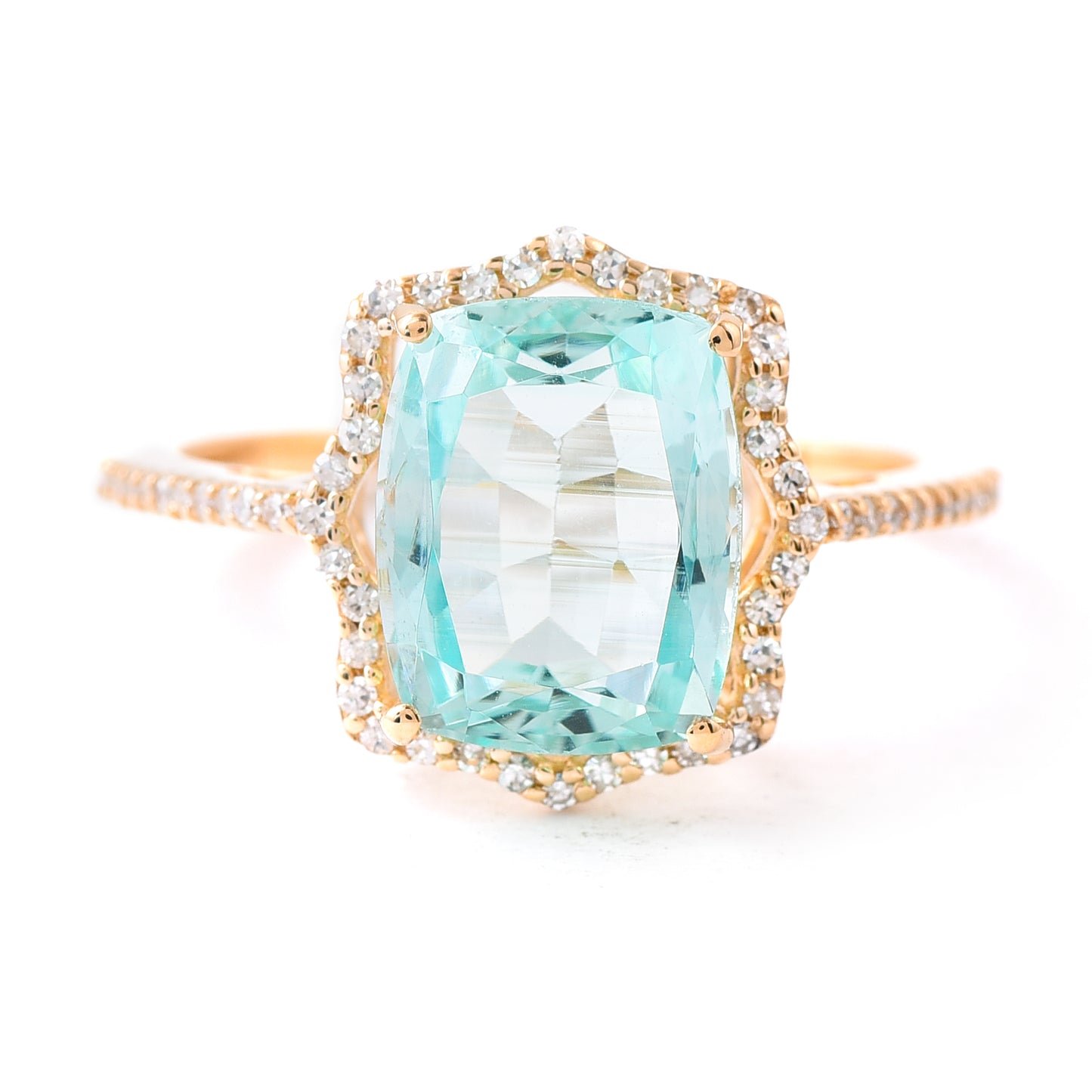 3.65 Ct Cushion Mixed Cut Natural Emerald 14K Gold Ring