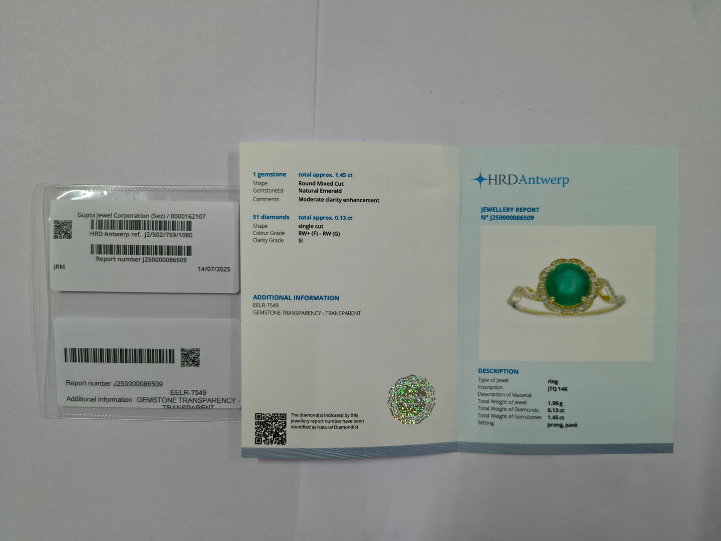 1.58 Ct Round Mixed Cut Natural Emerald 14K Gold Ring