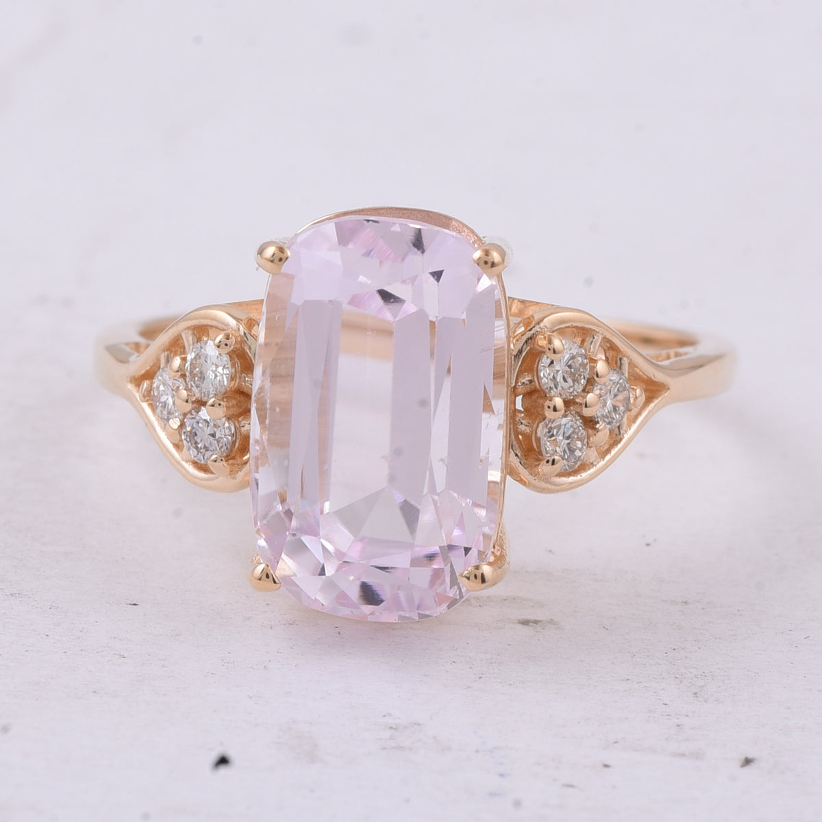 5.77 Ct Cushion Natural Kunzite 14K Gold Ring