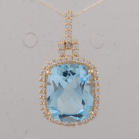 3.90 Ct Cushion Blue Topaz 9K Gold Pendant