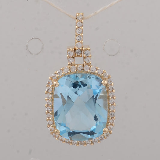 3.90 Ct Cushion Blue Topaz 9K Gold Pendant