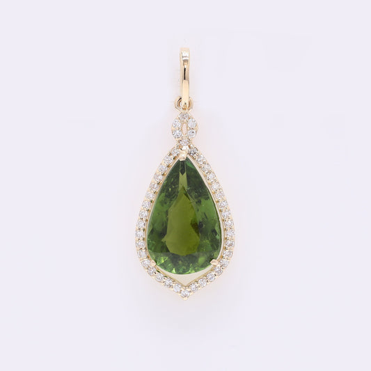 2.35 Ct Pear Mixed Cut Natural Tourmaline 14K Gold Pendant