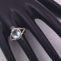 1.96 Ct Oval Mixed Cut Natural Aquamarine 14K Gold Ring