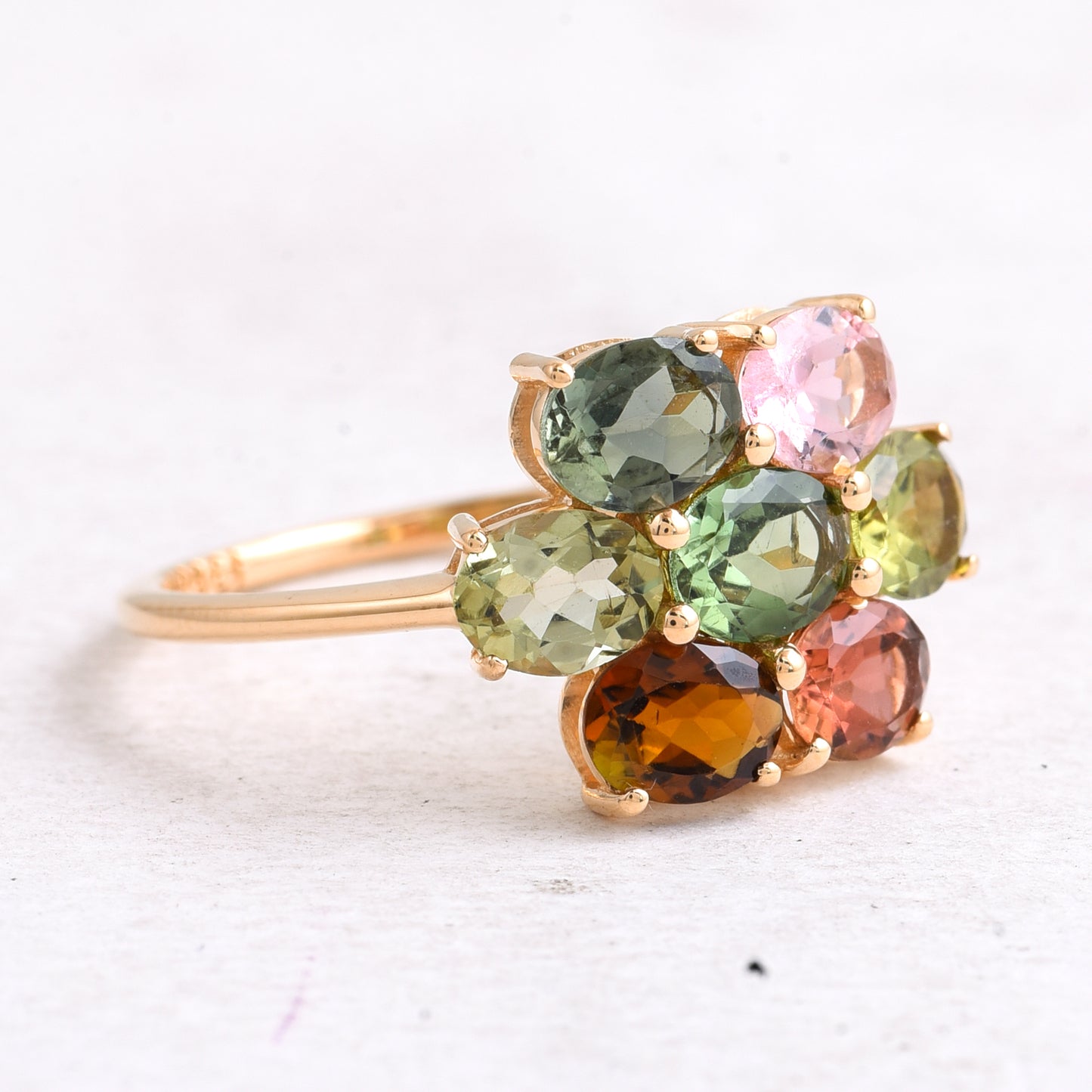 2.18 Ct Oval Mixed Cut Natural Multi-Coloured Tourmaline 14K Gold Ring