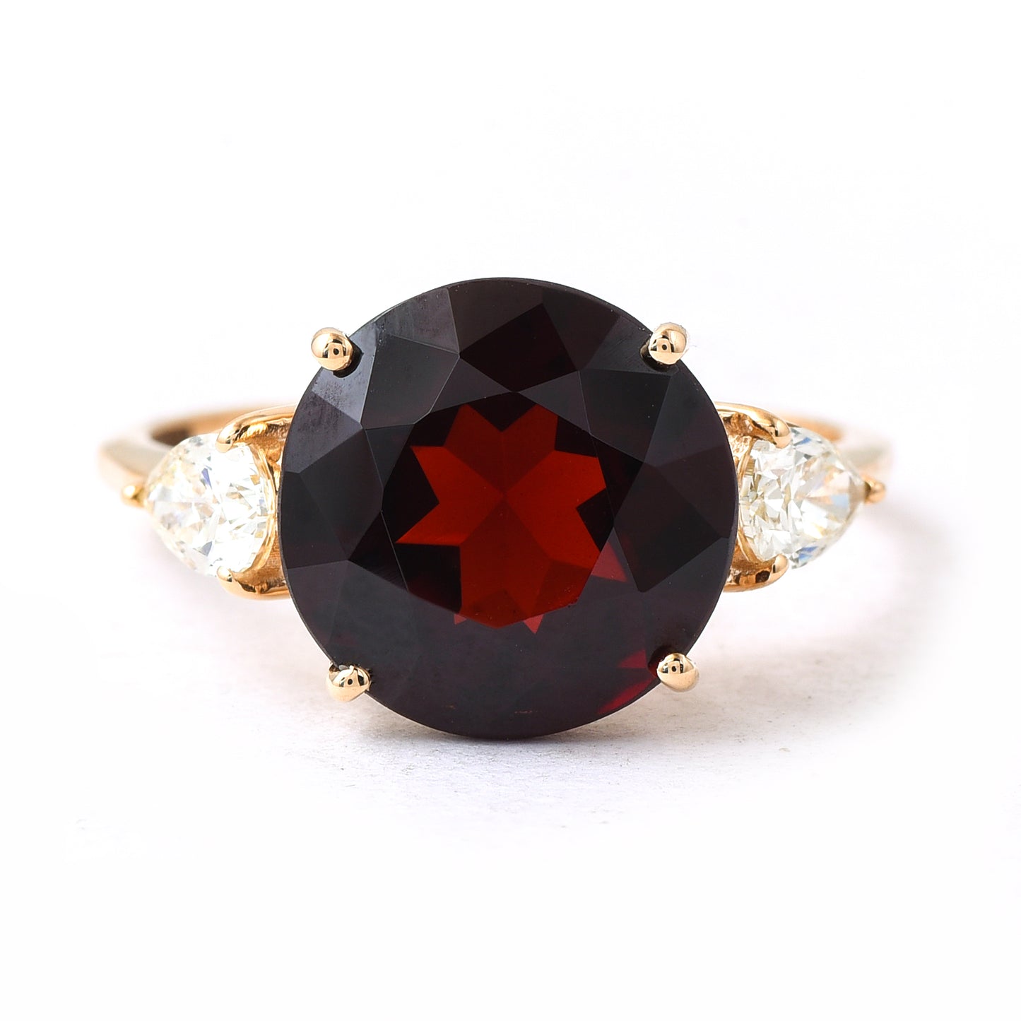 1.67 Ct Round Mixed Cut Natural Garnet 14K Gold Ring