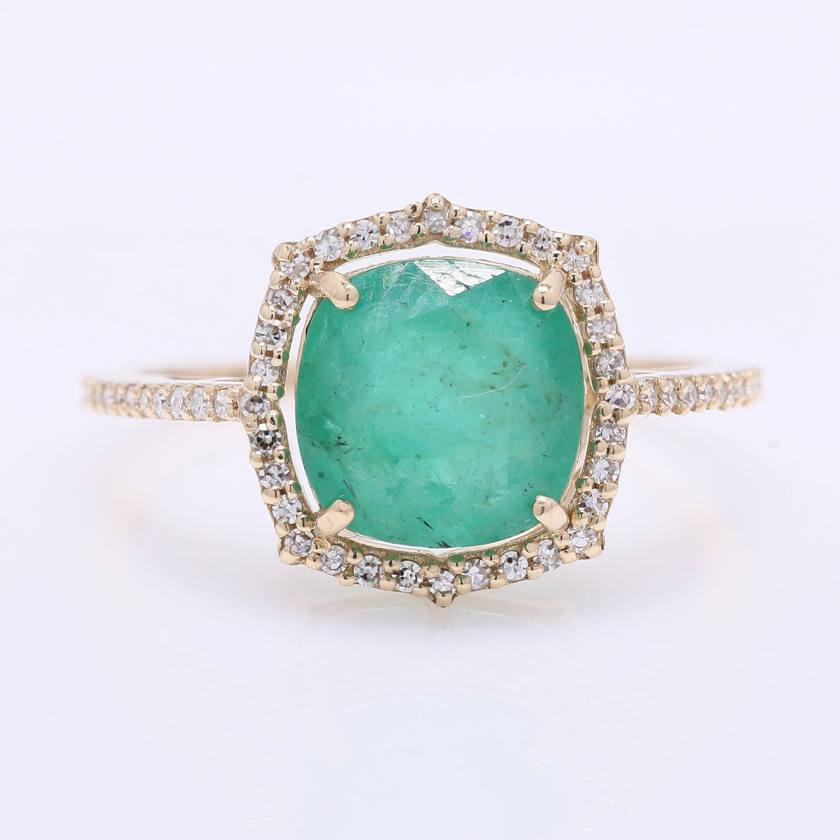 2.60 Ct Cushion Mixed Cut Natural Emerald 14K Gold Ring