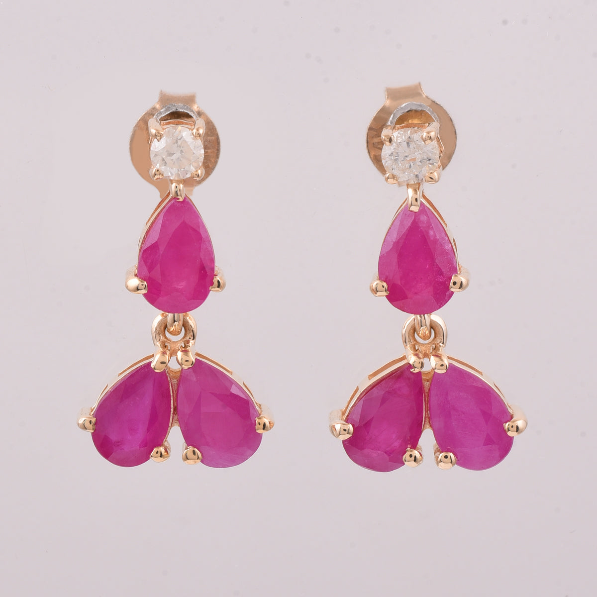 2.77 Ct Pear Ruby 14K Gold Earrings