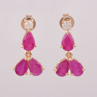 2.77 Ct Pear Ruby 14K Gold Earrings