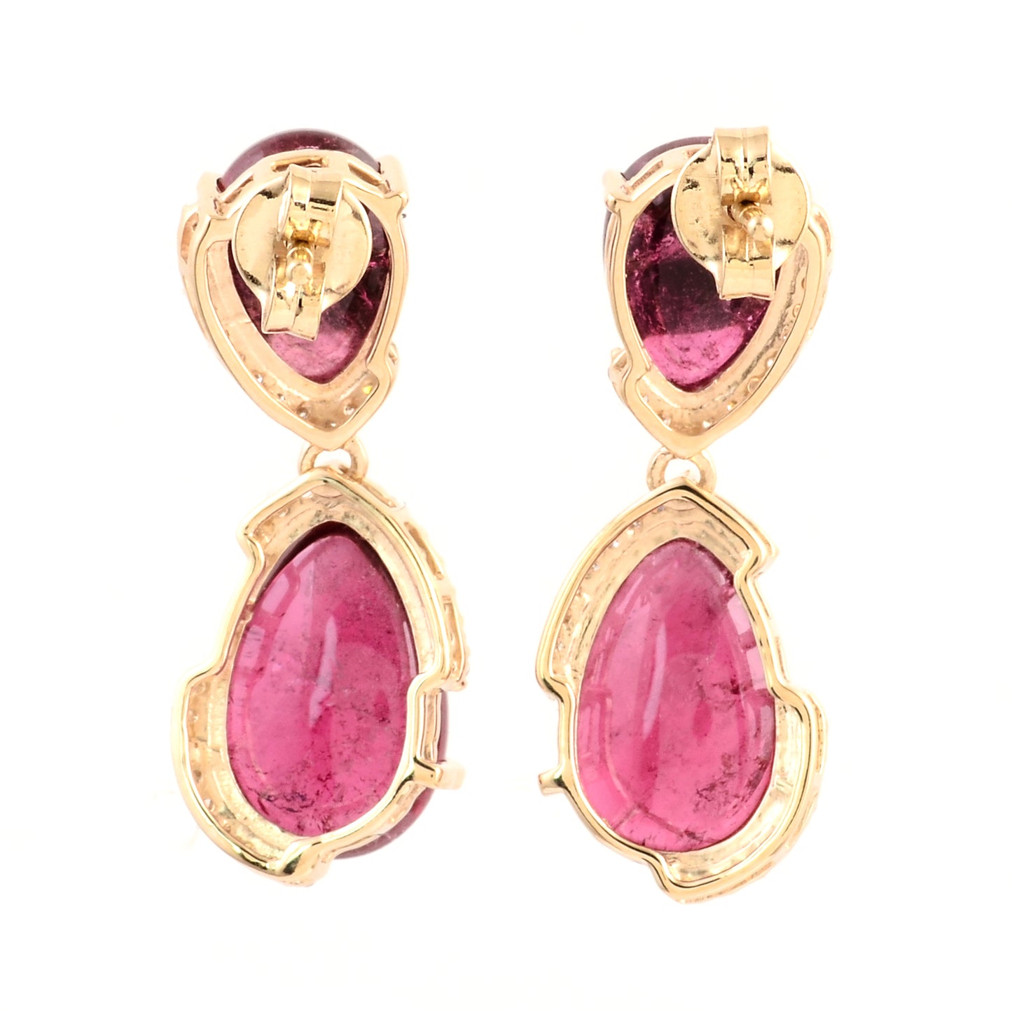 10.54 Ct Pear Cabochon Natural Tourmaline 14K Gold Earrings