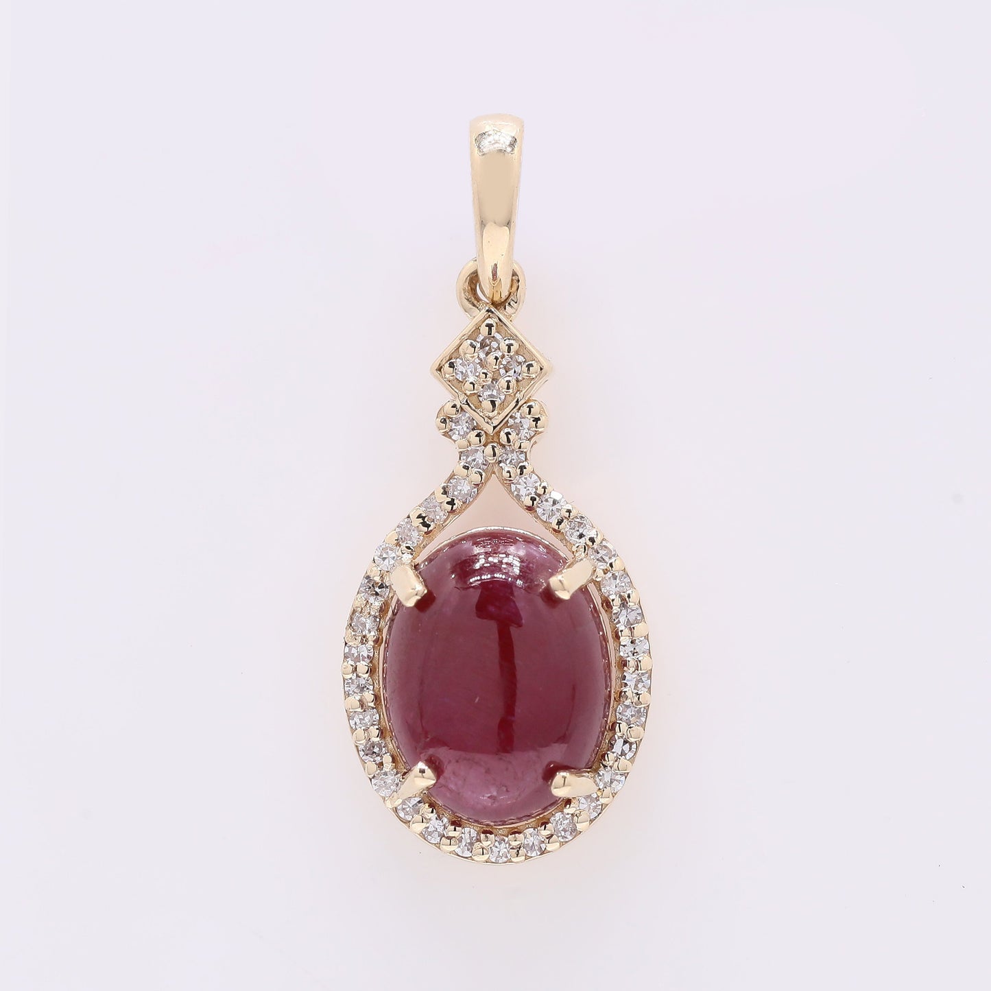 2.88 Ct Oval Cabochon Cut Natural Ruby 14K Gold Pendant